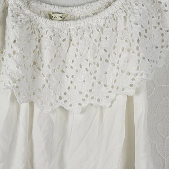 Style Envy Women Top Size M White Eyelet Off-the-Shoulder Cropped Stretch Casual - Picture 9 of 9